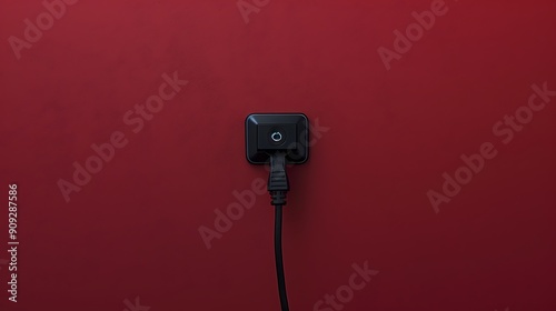 The black plug is plugged into the power lines on burgundy background