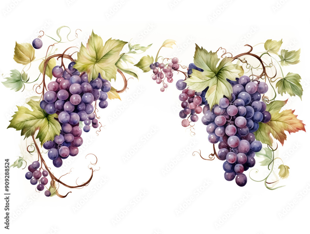 Banner with grapes and vines on white background to be used in advertising or other purposes