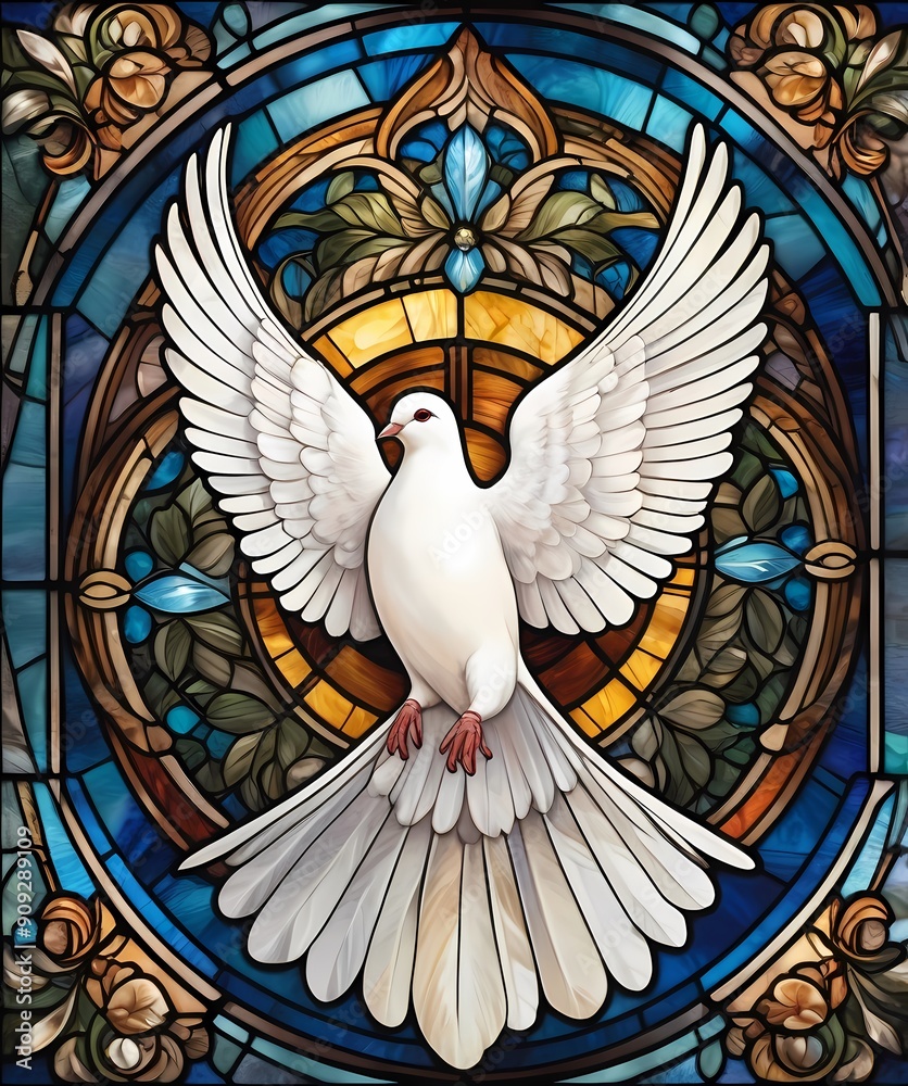 Stained glass window, Dove of peace, Stained glass window with dove ...