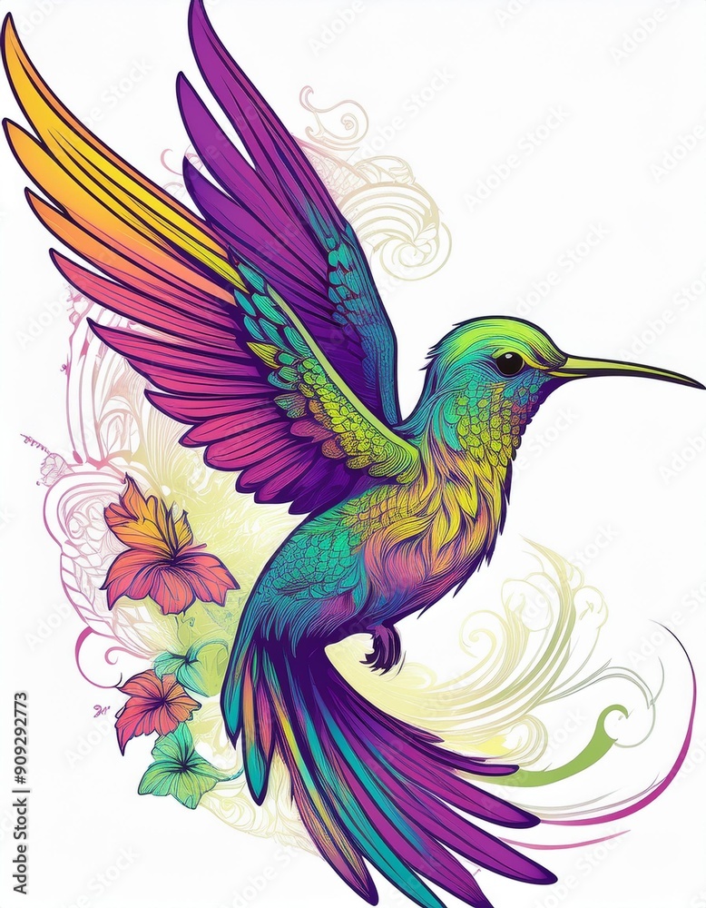 Fototapeta premium Psychadelic theme Hummingbird. Spirit Animal totem guide illustration