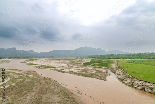 Beautiful landscape view of Kankai river and greenery at shivasatakshi Nepal. photo