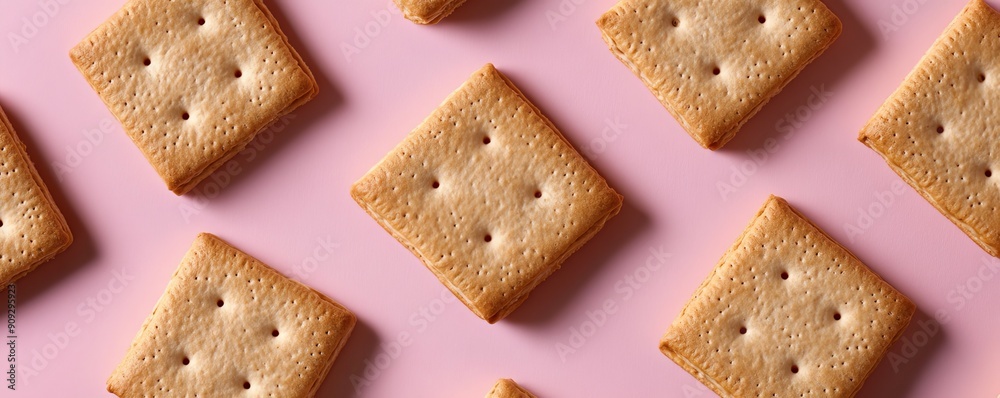 Pattern of square crackers on pink background Pattern of square crackers on pink background