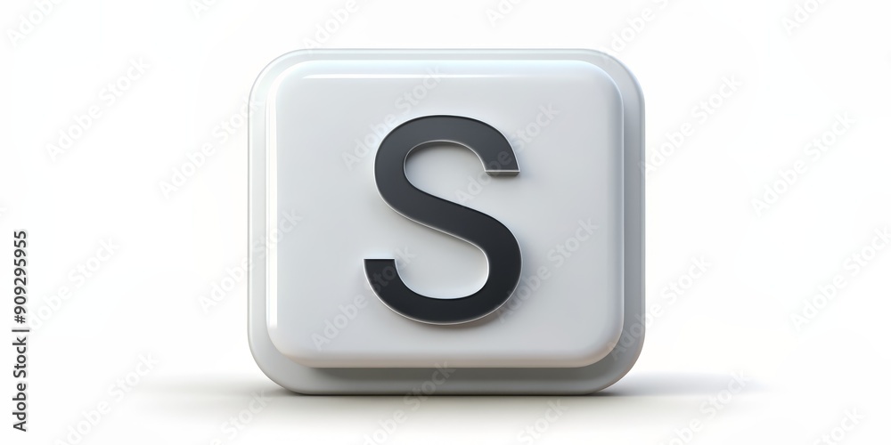 3D Rendered White Square Button with Black Letter S, 3D rendering , 3D design, button design, letter s 3D Rendered White Square Button with Black Letter S, 3D rendering , 3D design, button design, letter s