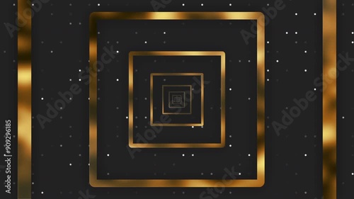 Polygon Luxury, pale grey color with gold black rectangle repeater background, sparkling dots. Suitable for festive designs, invitations. Great for glamorous and elegant concepts. 4k Animation
