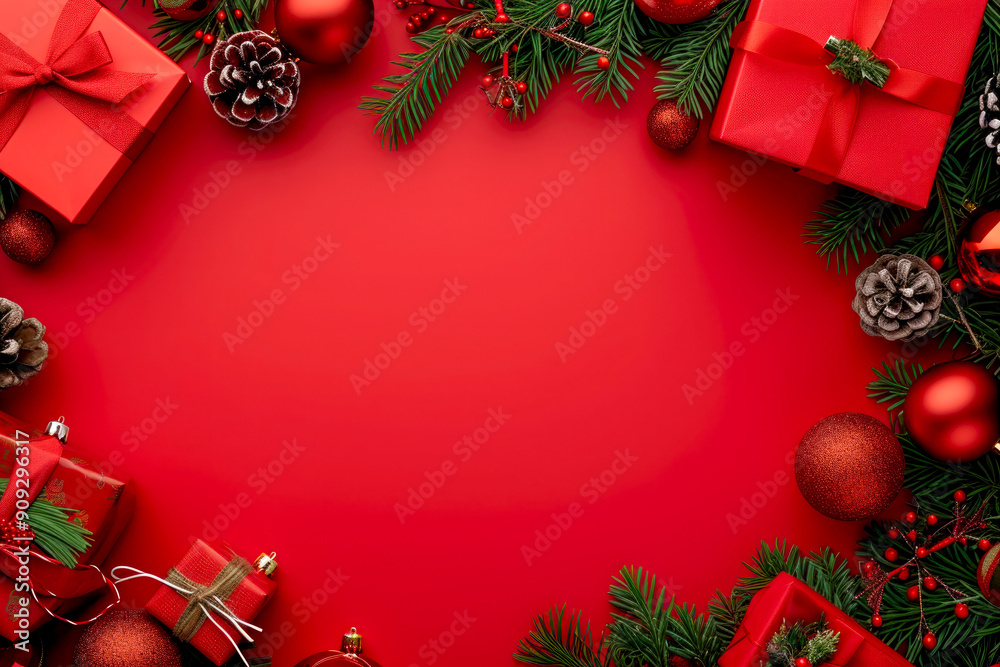 Merry Christmas banner with blank space for text, red background, Merry Christmas banner with blank space for text, red background,