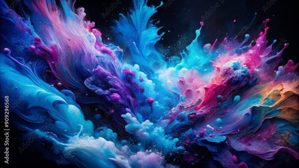 Obraz premium Abstract Cosmic Dance Liquid Color Swirls, Blue, Pink, Purple, Dark Background, Abstract Art, Liquid Art