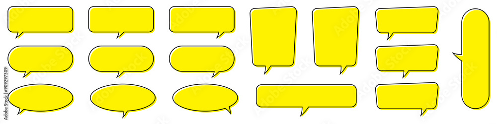 Chat bubble in yellow, quote background, Speech bubble, message box set. Chat bubble in yellow, quote background, Speech bubble, message box set.
