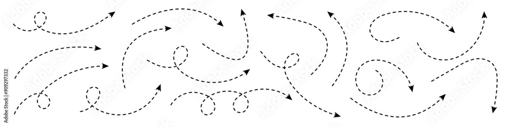 Curved dotted arrow. Zigzag arrow stripes design with dotted lines. Curved dotted arrow. Zigzag arrow stripes design with dotted lines.