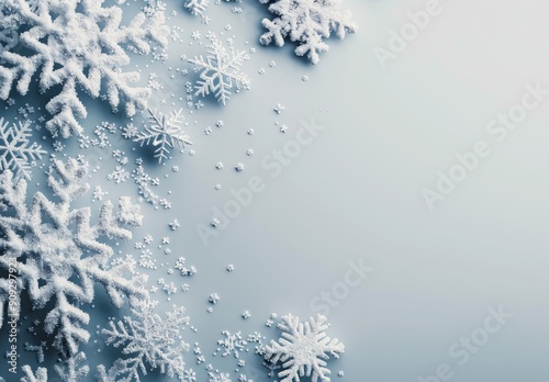 Assorted White Snowflakes on Light Background in Winter Arrangement
