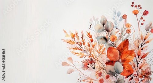 Vibrant Autumn Leaves and Blooms in Warm Shades of Red and Orange