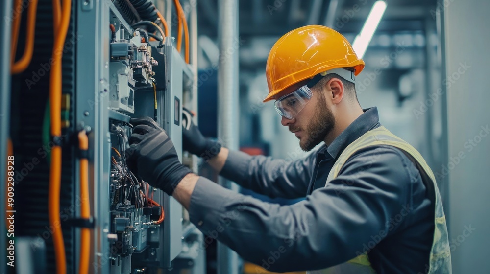 Electrician Working on Electrical Panel Electrician Working on Electrical Panel