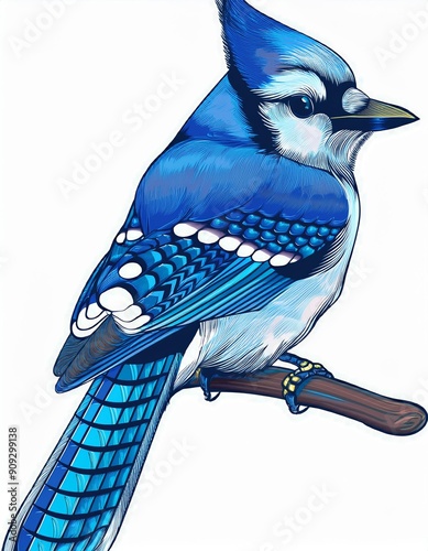 Psychadelic theme Blue Jay. Spirit Animal totem guide illustration photo