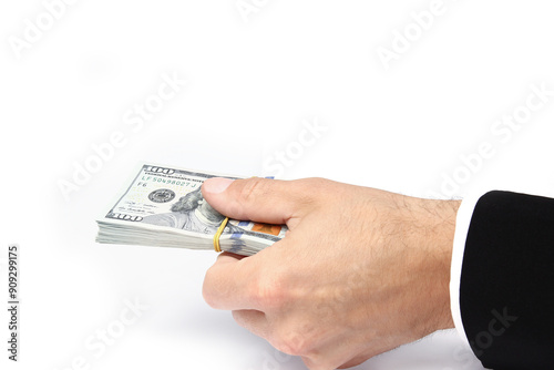 Business Money dollars in the hands on a white background