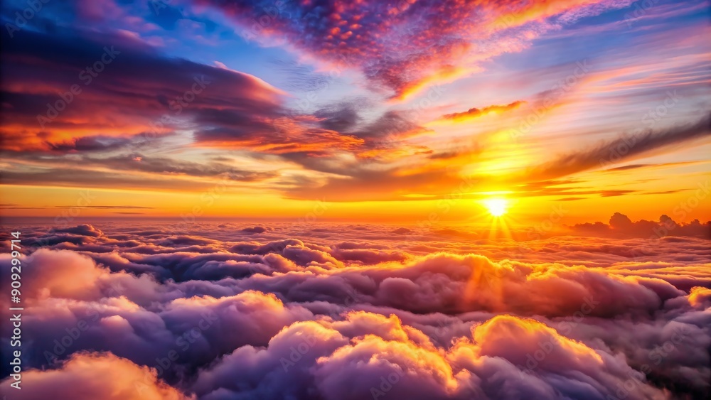 Golden Sunset Over A Sea of Clouds, Aerial Perspective, Vivid Colors, Dramatic Cloudscape, Sunrise, Clouds, Sky Golden Sunset Over A Sea of Clouds, Aerial Perspective, Vivid Colors, Dramatic Cloudscape, Sunrise, Clouds, Sky