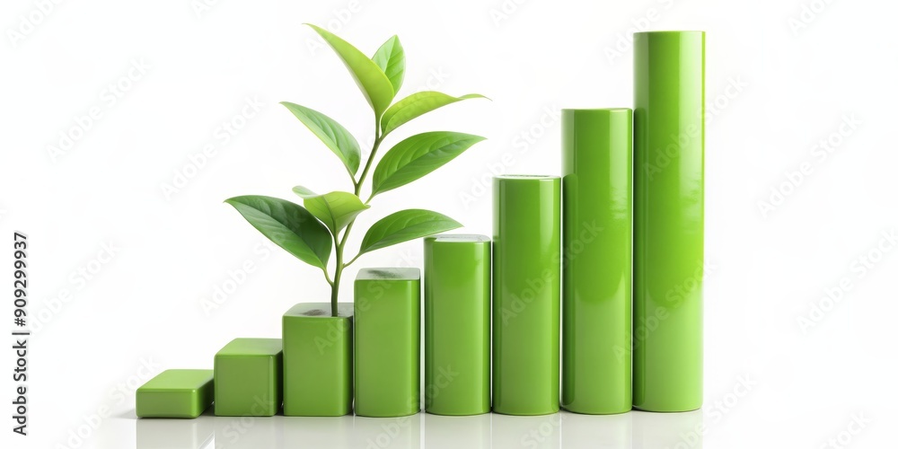 Green Bar Graph with Plant Growing Upward, Green, Plant, Growth, Sustainability Green Bar Graph with Plant Growing Upward, Green, Plant, Growth, Sustainability