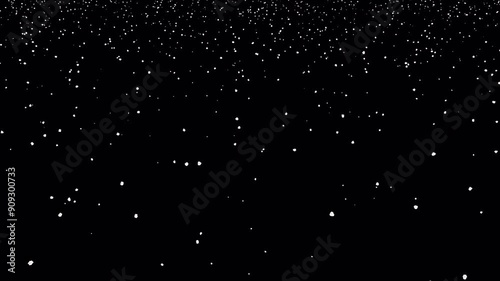 Animated rain of hail as ice crystals fall onto ground and bounce little then accumulate against transparent base or background