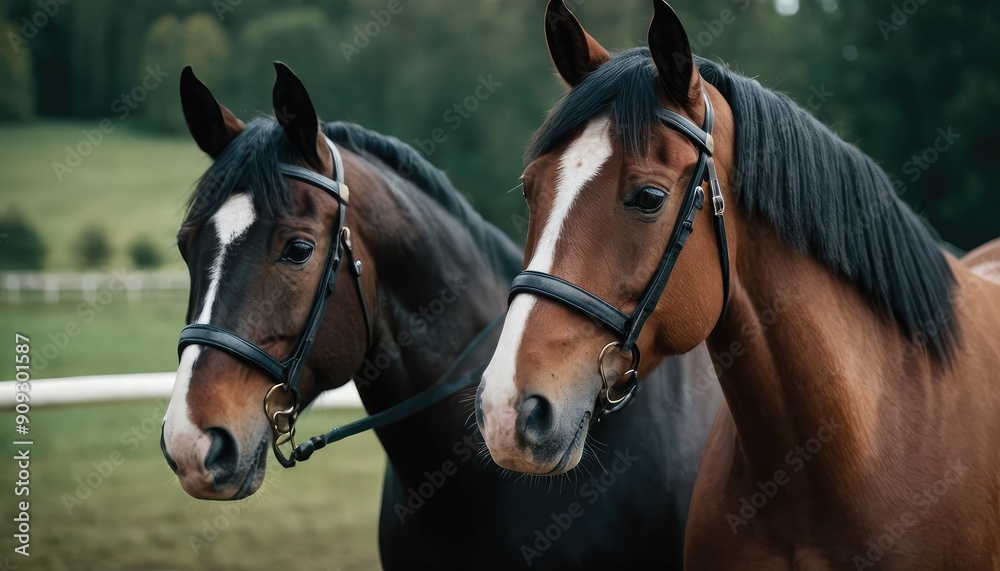 Obraz premium In the heart of the wilderness, this noble horse stands tall, its gaze reflecting a spirit untamed, surrounded by a serene landscape that whispers tales of freedom and adventure