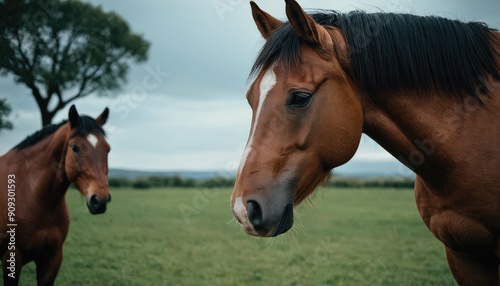 In the heart of the wilderness, this noble horse stands tall, its gaze reflecting a spirit untamed, surrounded by a serene landscape that whispers tales of freedom and adventure