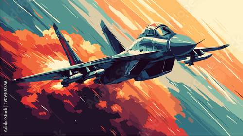 Illustration of a jet fighter. Air force. Military aircraft. Plane.