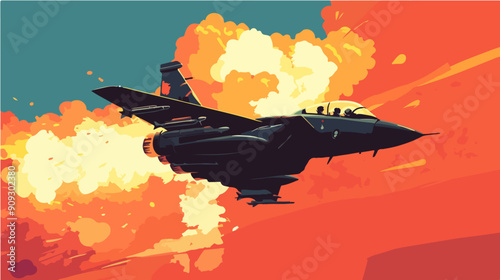 Illustration of a jet fighter. Air force. Military aircraft. Plane.