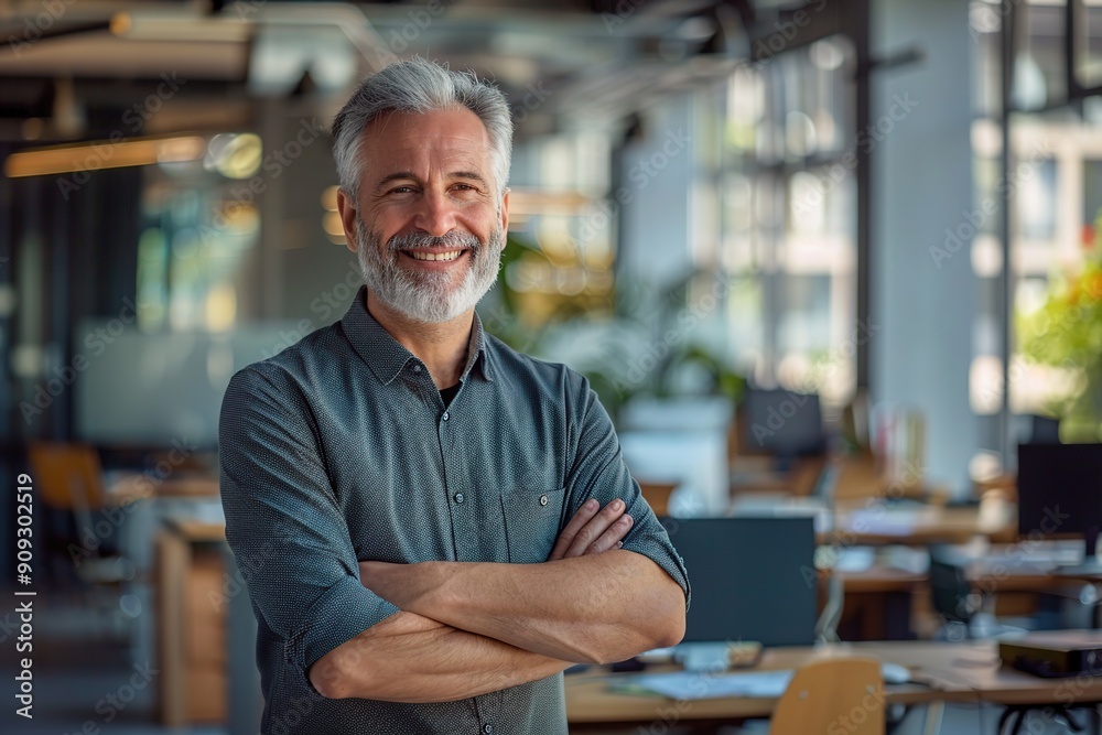 Portrait of mature man with grey hair standing in business office Portrait of mature man with grey hair standing in business office