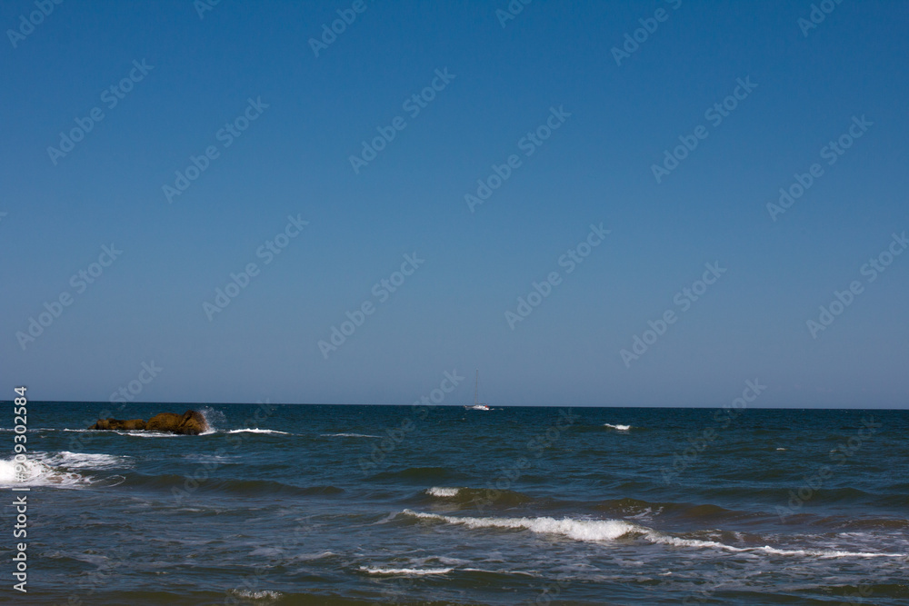 foam waves on a sandy beach. Seascape