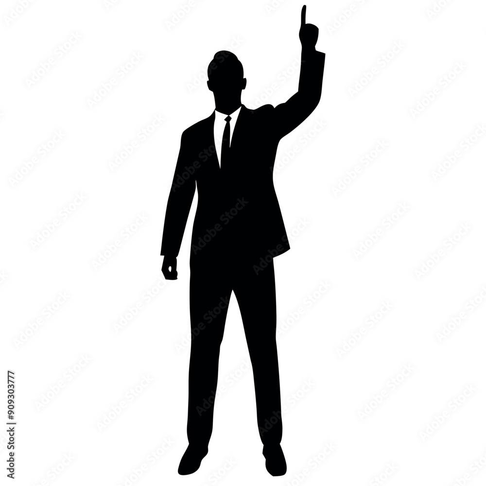 A business man stand with pointing his finger on the up vector silhouette A business man stand with pointing his finger on the up vector silhouette
