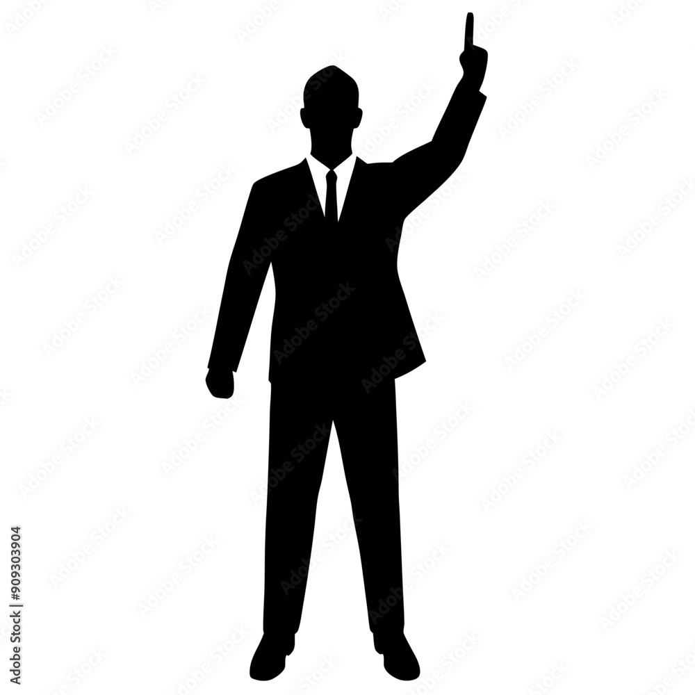 A business man stand with pointing his finger on the up vector silhouette A business man stand with pointing his finger on the up vector silhouette