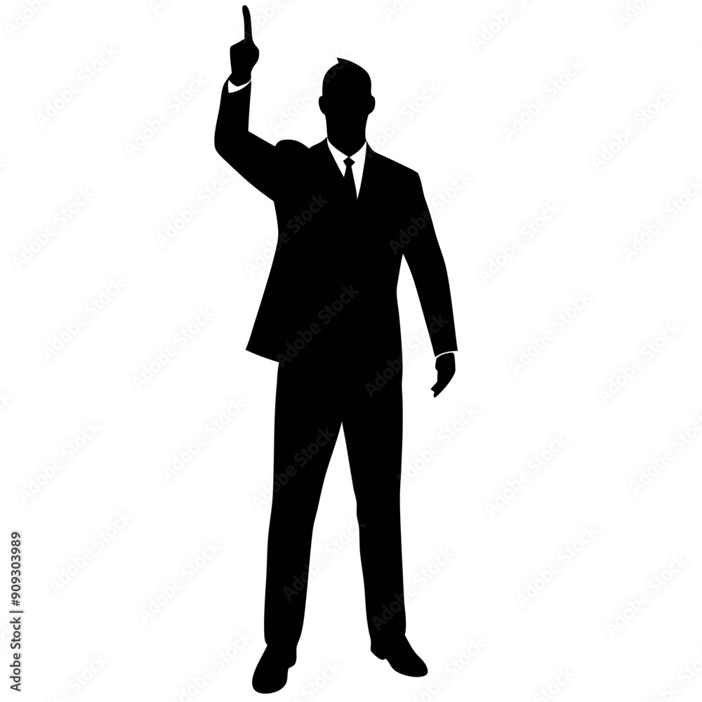 A business man stand with pointing his finger on the up vector silhouette A business man stand with pointing his finger on the up vector silhouette