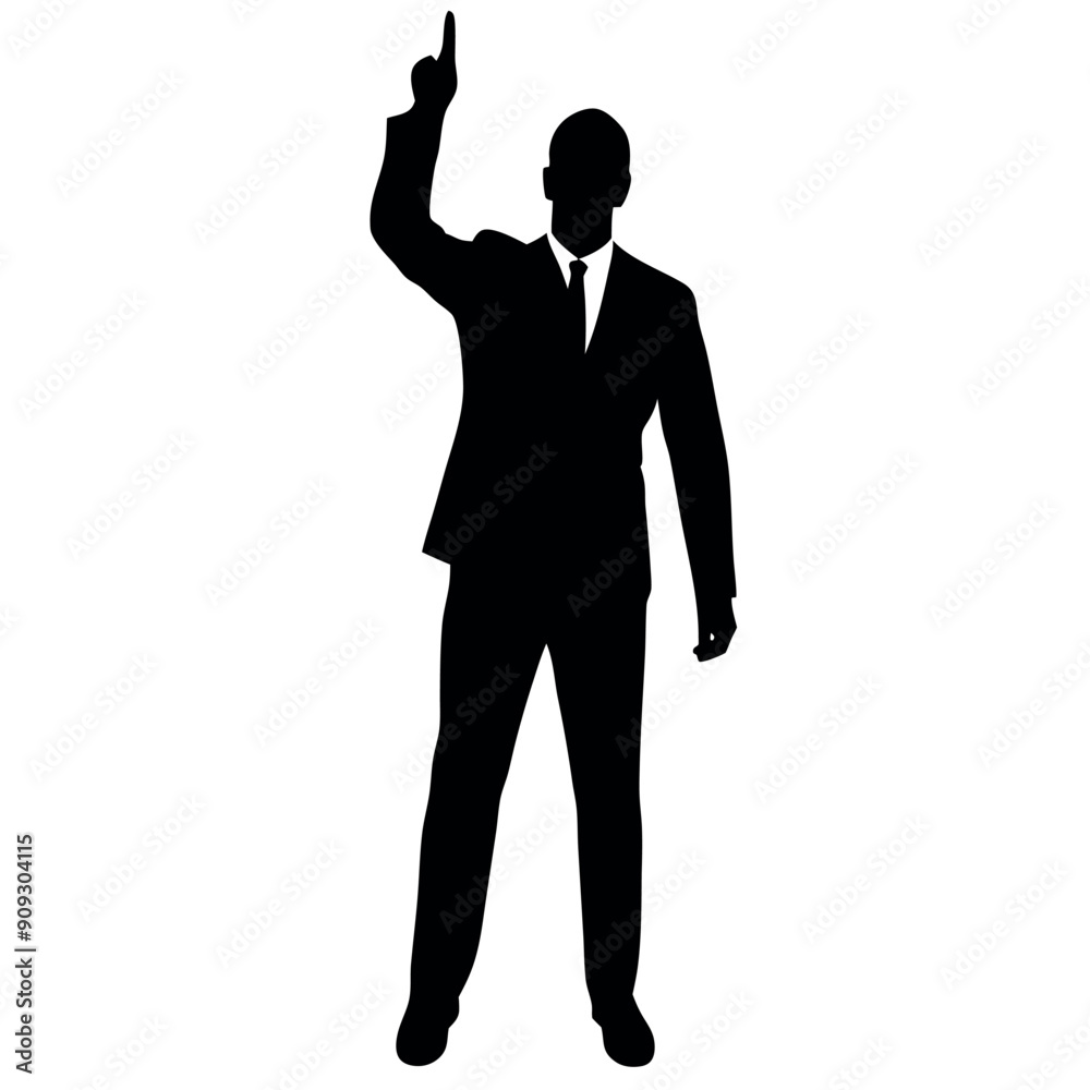 A business man stand with pointing his finger on the up vector silhouette A business man stand with pointing his finger on the up vector silhouette