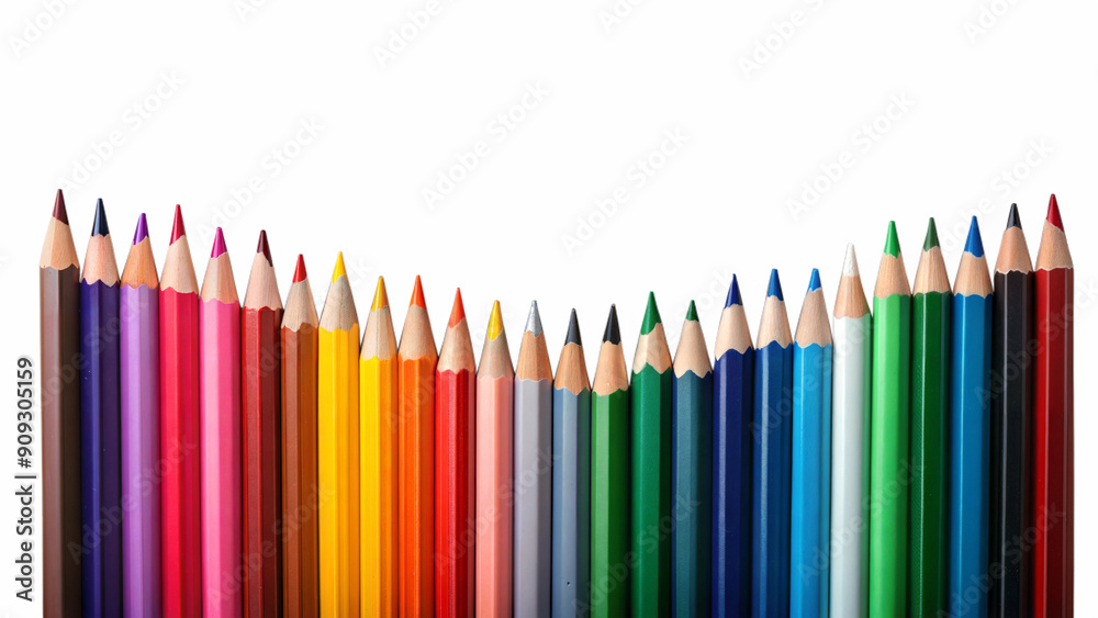 Row of colored pencils on transparent background with copy space. Row of colored pencils on transparent background with copy space.