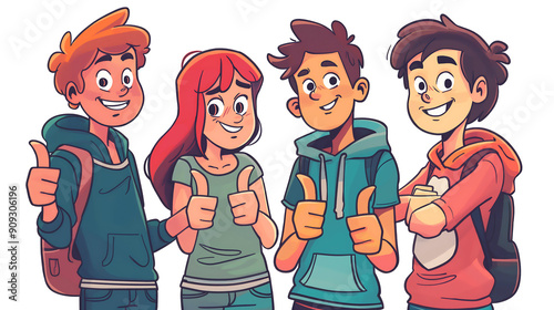 Friendship in Full Color, Cheerful Teen Squad with Thumbs-Up