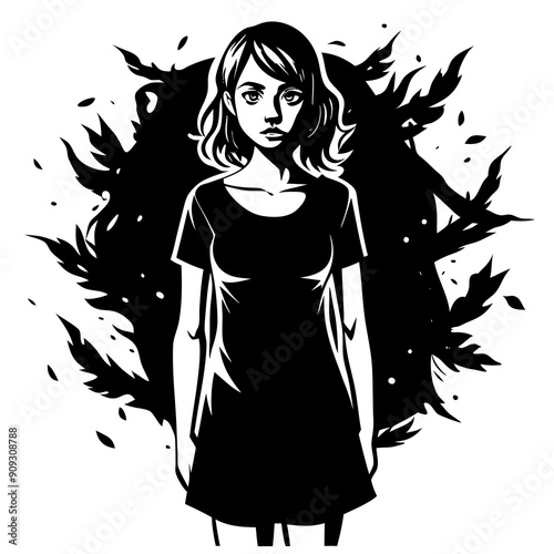 a girl Silhouettes standing possing looking front of camera