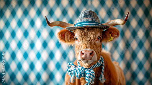 a cow wearing a bavarian traditional costume for the oktoberfest