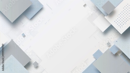 Minimalist Business Tech Web Banner Header Poster with Grey Border  Light Blue Squares  and Grey Checkered Patterns on White Background. Flat Color Blocks with Copy Space.  