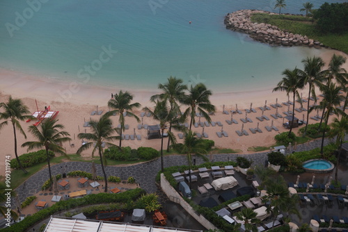 Aerial view of beach and ocean lagoon at Ko'Olina, Oahu, Hawaii