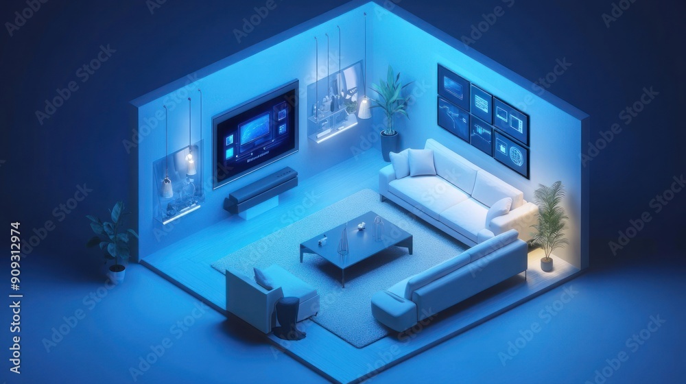 Modern Living Room with Futuristic Technology Modern Living Room with Futuristic Technology