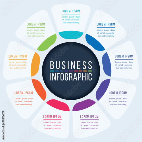 9 Options Infographic circle design 9 steps, objects, elements or options information business infographic template
