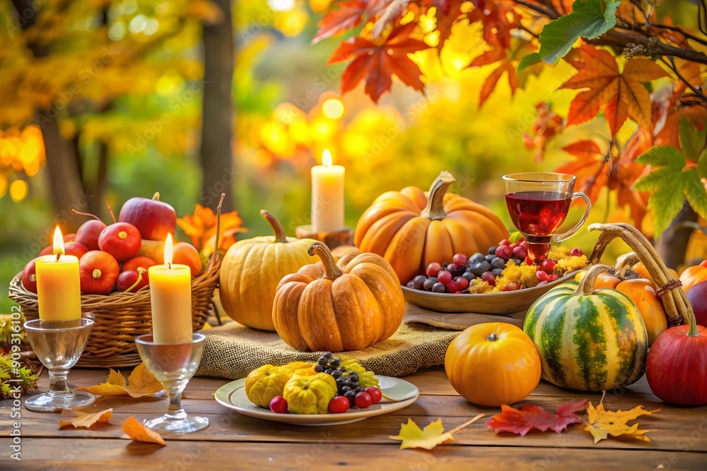 Thanksgiving day autumnal still life with bottle of wine Thanksgiving day autumnal still life with bottle of wine