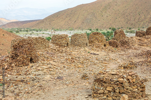Geoup of ancient stone beehive tombs, archaeological site near al-Ayn, sultanate Oman