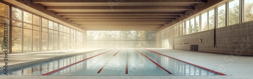 Indoor Olympic Swimming Pool with Red Lanes