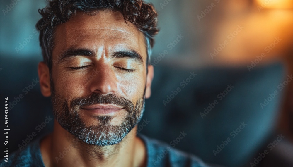 A man with a prominent beard is currently meditating peacefully with both of his eyes closed in relaxation A man with a prominent beard is currently meditating peacefully with both of his eyes closed in relaxation