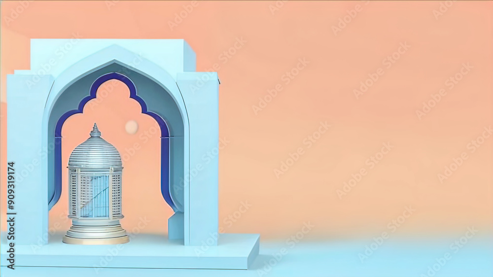 Fototapeta premium Ramadan Kareem poster, holiday cover set, Islamic greeting card, banner template. Modern design with geometric pattern