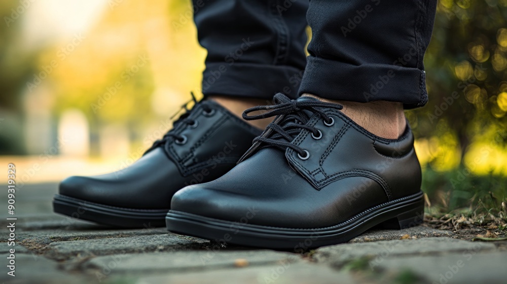 Black Leather Shoes on a Pavement Black Leather Shoes on a Pavement