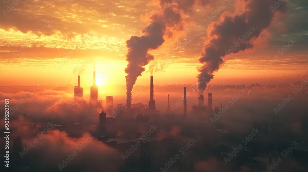 Smog and Sunset over Industrial Complex Smog and Sunset over Industrial Complex