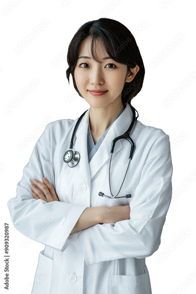 Japanese female doctor. Isolated and transparent Japanese female doctor. Isolated and transparent