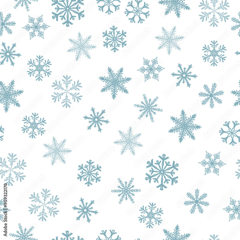 Winter Snowflakes Seamless Pattern. Christmas hand drawn blue snow print on gray background. New year texture for print, wrapping paper, design, fabric, decor, gift, backgrounds. Not AI Vector Winter Snowflakes Seamless Pattern. Christmas hand drawn blue snow print on gray background. New year texture for print, wrapping paper, design, fabric, decor, gift, backgrounds. Not AI Vector