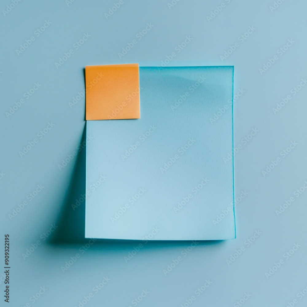 Fototapeta premium A Blue Sticky Note with an Orange Tab Against a Light Blue Background