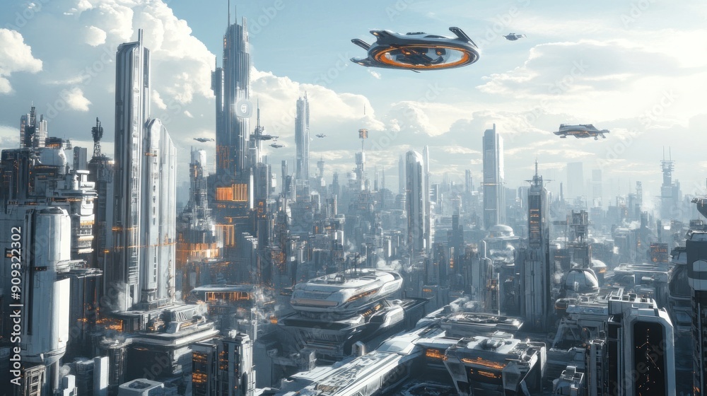 Futuristic Cityscape with Flying Vehicles Futuristic Cityscape with Flying Vehicles