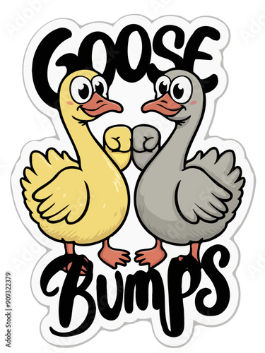 Playful Cartoon Geese Sticker Illustration - "Goose Bumps"